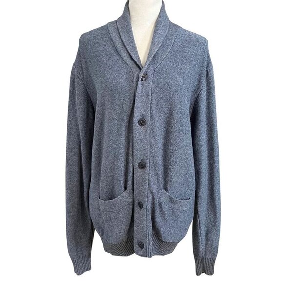 AIGLE MEN'S GREY 100% COTTON SHAWL LAPEL CARDIGAN - L - Picture 1 of 13